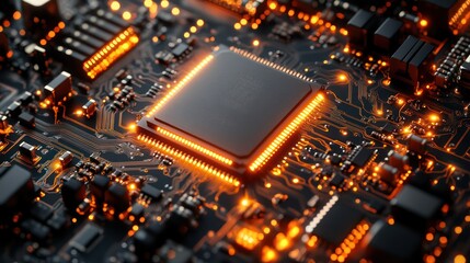 Obraz premium Glowing Circuit Board: A Close-Up of a Microchip's Intricate Design