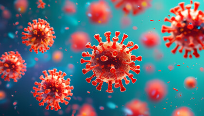 a group of red and yellow viruses