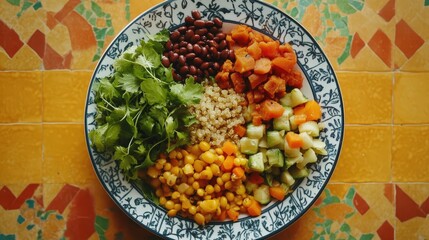 A colorful vegan plate filled with fresh vegetables, legumes, and quinoa, showcasing the variety and nutritional benefits of plant-based eating.