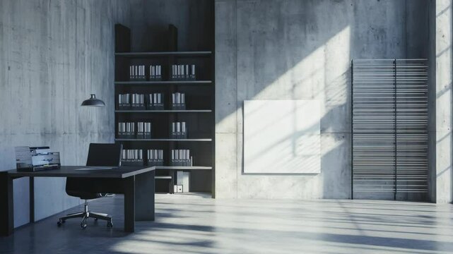 Sunlight shifts in modern office: illuminating workspaces and changing shadowplay