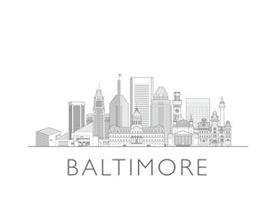 Naklejka premium Baltimore skyline. Hand drawn vector illustration. Linear style.