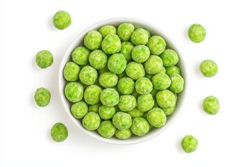 Wasabi coated peanuts isolated on white background