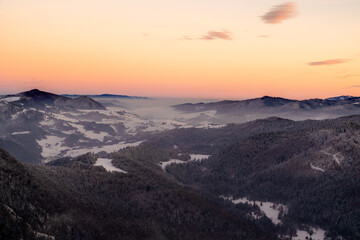Pieniny , góry, zima, śnieg, Karpaty, mgły, Tatry, Dunajec