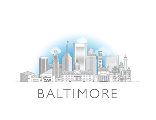 Fototapeta premium Baltimore skyline. Hand drawn vector illustration. Linear style.