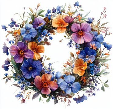 recommend clip art: Floral Watercolor Wreath with Colorful Wildflowers on Soft White Background