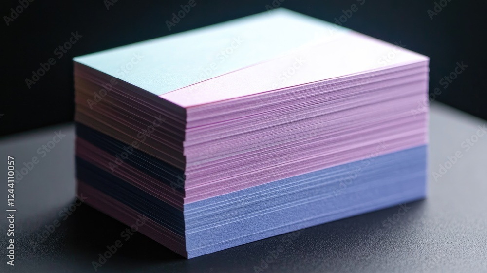 Poster stack of customized business cards with various creative designs colors and typography arranged neat