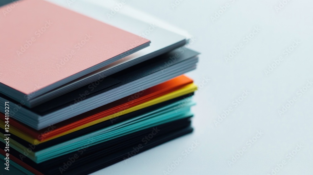 Poster stack of customized business cards with various creative designs colors and typography arranged neat
