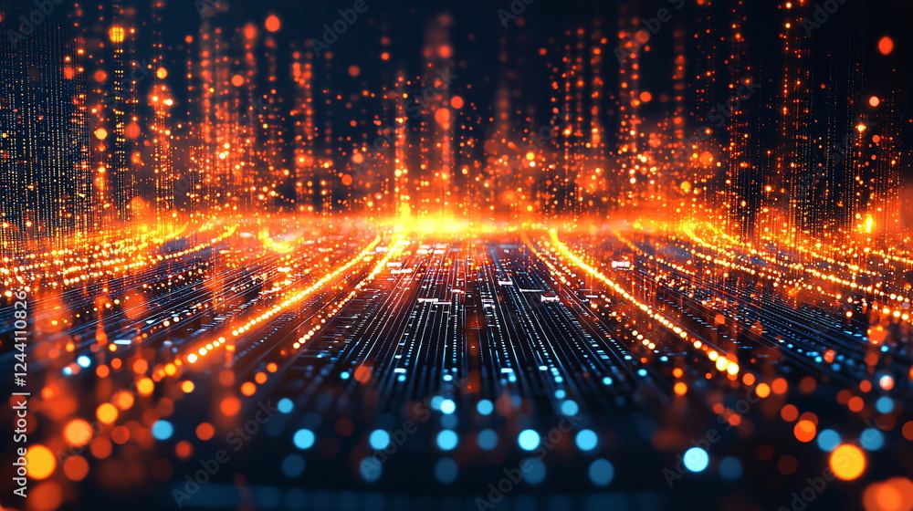 Aufkleber vibrant abstract digital landscape with glowing particles and lines creating a futuristic atmosphere