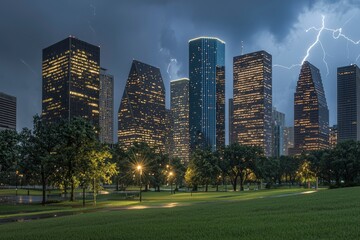 Fototapeta premium Houston Skyline Illuminated Night Storm