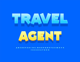 Vector Business logo Travel Agent with Modern Alphabet Letters and Numbers set. 3D Blue Font