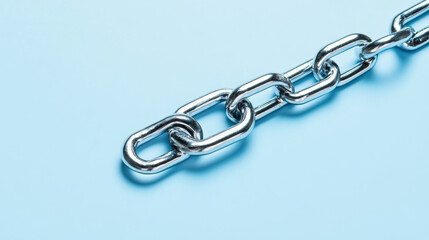 Obraz premium Isolated Abstract Vector chain. Wireframe chain element on blue background. Link protection, blockchain technology, cooperation symbol. Communication, security, internet safety, connect concept.