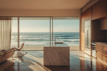 Modern Ocean View Kitchen Island Design