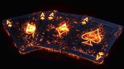 Playing cards glow with neon effects on black background creating an immersive anime-inspired design