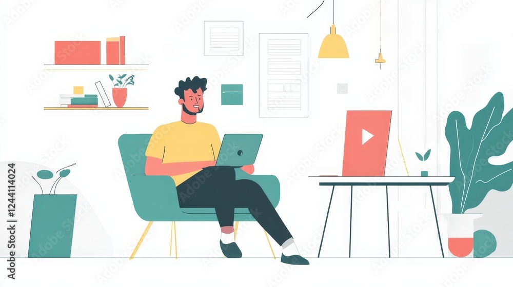 Poster a content creator crafting a brand story through an engaging video, utilizing storytelling to connec