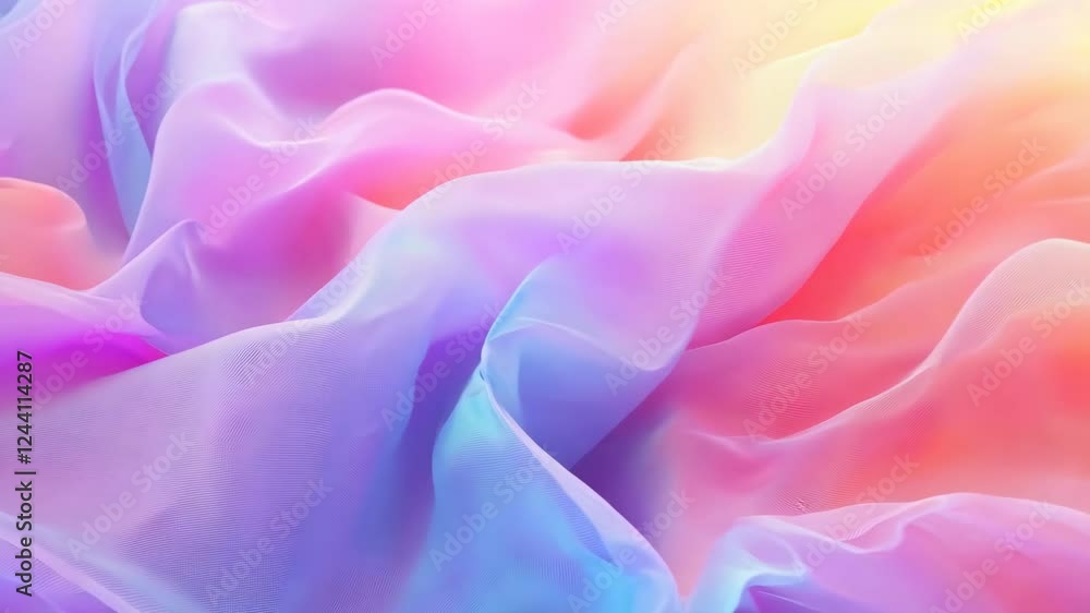 Poster Colorful gradient fabric waves in motion with ethereal flowing textures