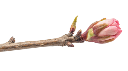 Spring blossom budding on branch nature setting isolated on transparent background