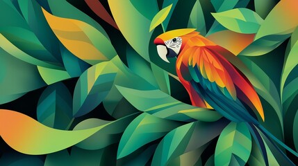 Obraz premium Colorful macaw parrot in the jungle. macaw parrot with colorful plumage and a long tail sitting on the tree branch. colorful parrot in the rain forest, wildlife and nature concept