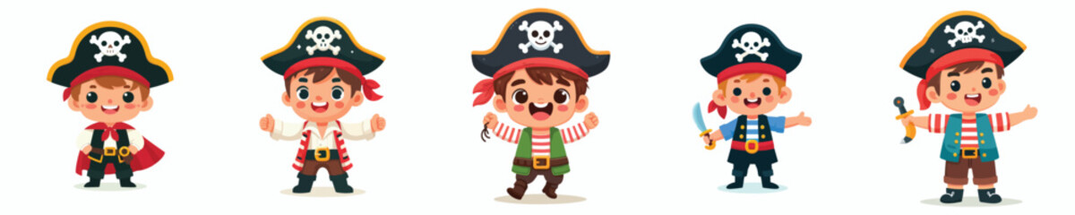 happy kids vector set in pirate clothes