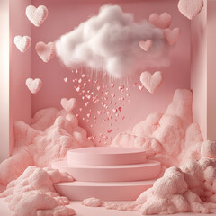 Minimalist dreamy pink cloud raining hearts
