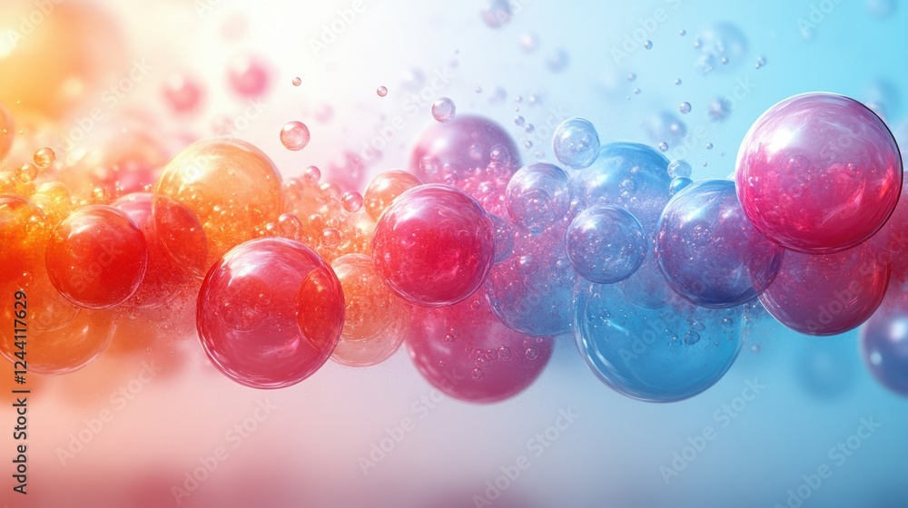 Poster colorful abstract bubbles floating in a gradient background.