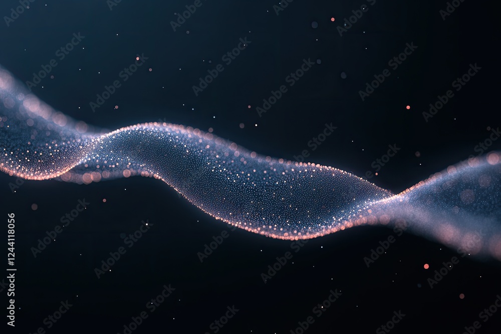 Poster vibrant depiction of flowing timeline made of glowing dots and streaks creating futuristic abstract 
