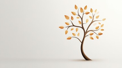 Obraz premium Twisted tree with golden leaves stands elegantly in a minimalist setting, showcasing nature's beauty and charm