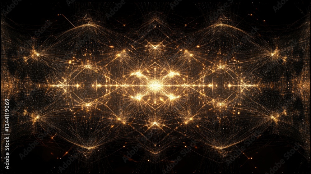 Poster particles representing quantum physics, visualized as glowing points connected by thin lines in a gr