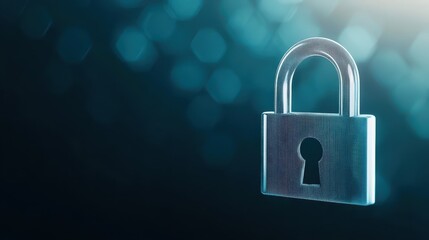 Fototapeta premium High-tech abstract blue background featuring a detailed lock symbolizing security and protection