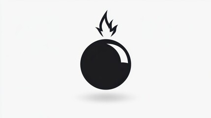 Minimalist bomb icon featuring circular shape and flame symbolizing explosion risk and danger in a simple design