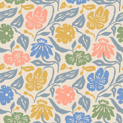 Colorful pastel ditsy flowers seamless pattern. Abstract modern floral background. Textured botanical minimalist wallpaper