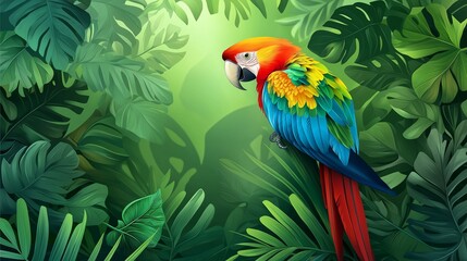 Colorful macaw parrot in the jungle. macaw parrot with colorful plumage and a long tail sitting on the tree branch. colorful parrot in the rain forest, wildlife and nature concept