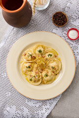 Rustic Vareniки with Potato and Bacon Warm Tones and Homey Charm in Cozy Table Setting