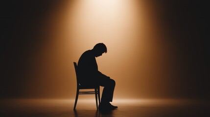 Obraz premium Abstract representation of solitude and contemplation captured through a figure seated alone in warm light highlighting feelings of introspection