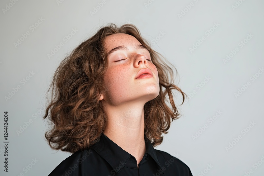 Poster young poet reciting lines their face illuminated by soft light set against simple blurred background