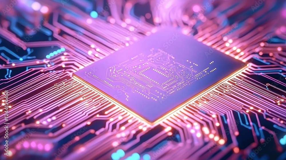Poster exploring technological advancements in microchip design -tech lab digital art futuristic close-up i