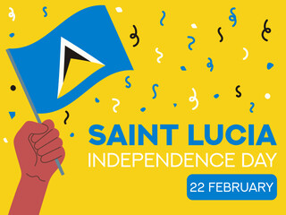 saint lucia independence day 22 february, saint lucia flag in hand. Greeting card, poster, banner template	