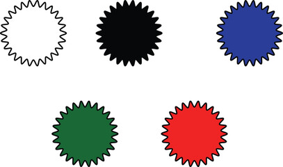 "Set of starburst shapes in various styles and designs, including wavy, spiked, and circular patterns, ideal for creative projects and graphic design with transparent background."