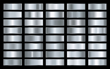 Collection of silver, chrome metallic gradient. Brilliant plates with silver effect. Vector illustration