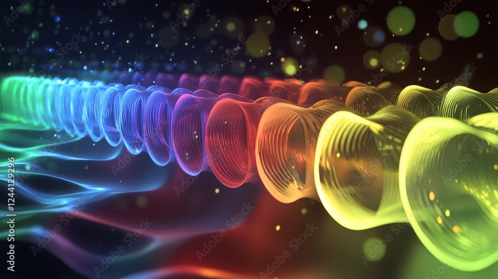 Poster detailed image of light waves propagating through a transparent medium, explaining how the speed of 