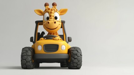 Obraz premium Playful Giraffe Driving a Toy Car in a Fun and Bright Setting