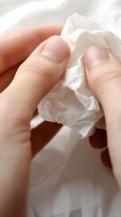Crumpling paper with hands indoor close-up neutral background detailed view texture exploration