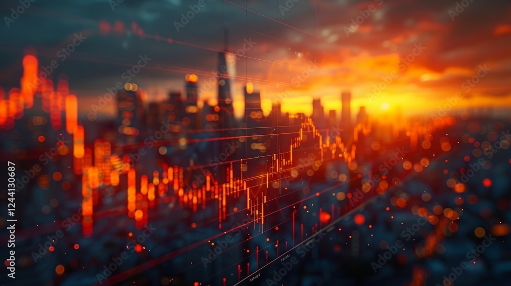 Poster analyzing financial markets on a blurred background generative ai