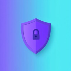 Vector illustration of a modern shield icon with padlock symbol representing security and protection in digital technology