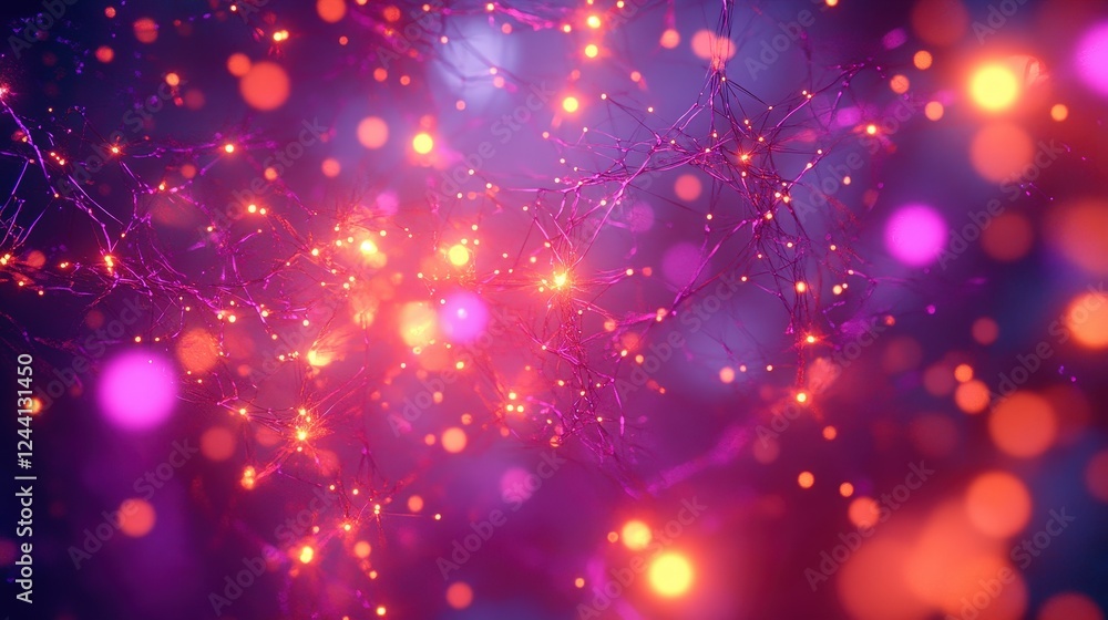 Poster a digital abstract background featuring a network of glowing nodes and connections, creating a sense
