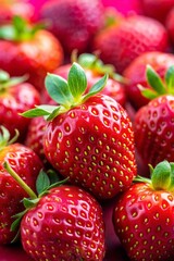 Fresh Ripe Strawberries red background generative ai