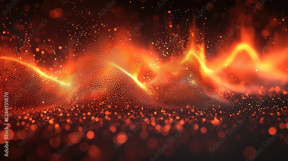 Poster abstract orange and red particle wave background