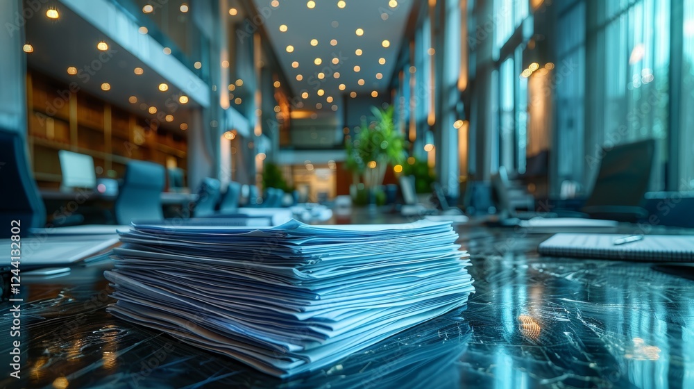 Poster modern office background with pile of documents generative ai