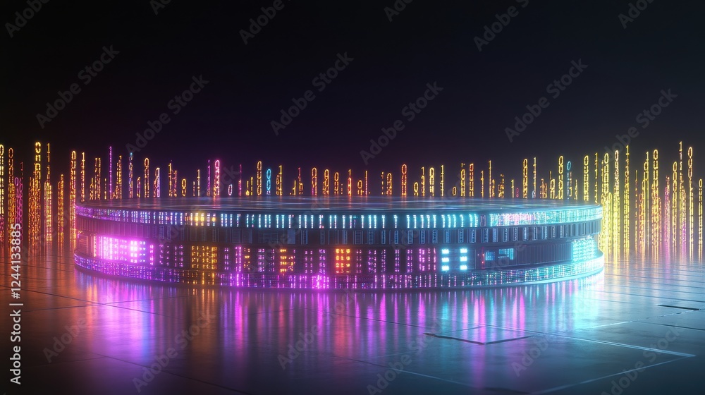 Poster futuristic abstract display with colorful neon light patterns
