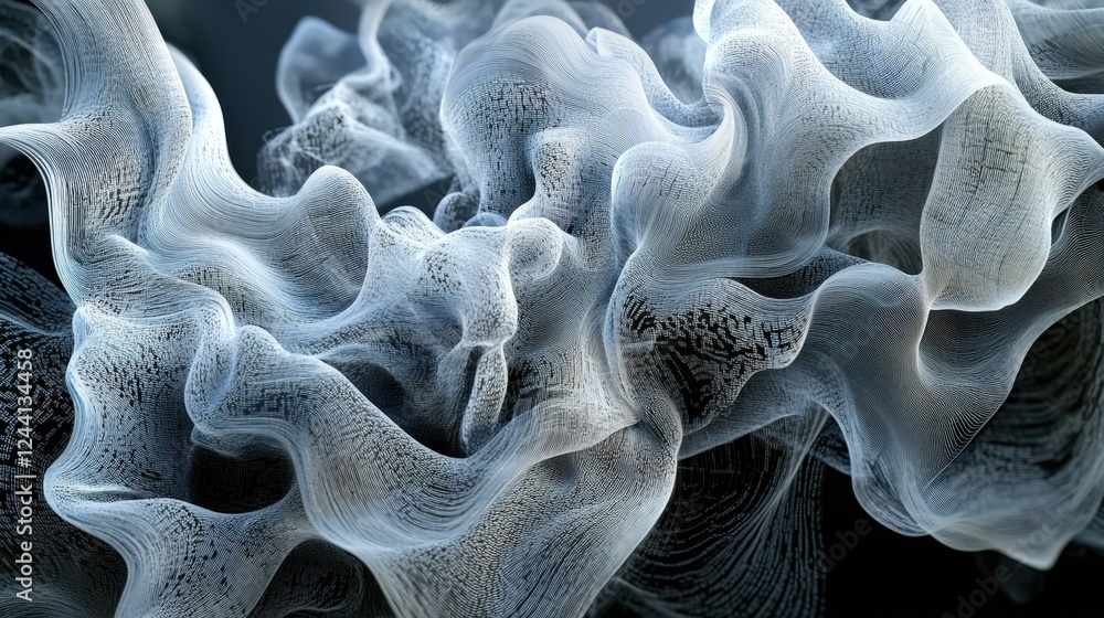 Poster a digital cloud filled with swirling text and symbols, representing the flow of thoughts in a fast-p