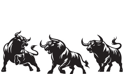 Bull set black silhouette vector illustration white background